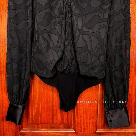 NIGHT NIGHT By Jonathan Simkhai Fil Coupé Black Long Sleeve Bodysuit - Picture 11 of 14